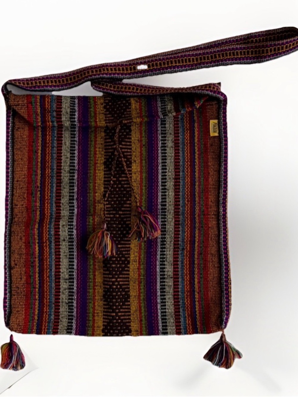 Artesanias Pinzon Woven Crossbody Messenger Bag Tassel Boho Mexican Rainbow Baja